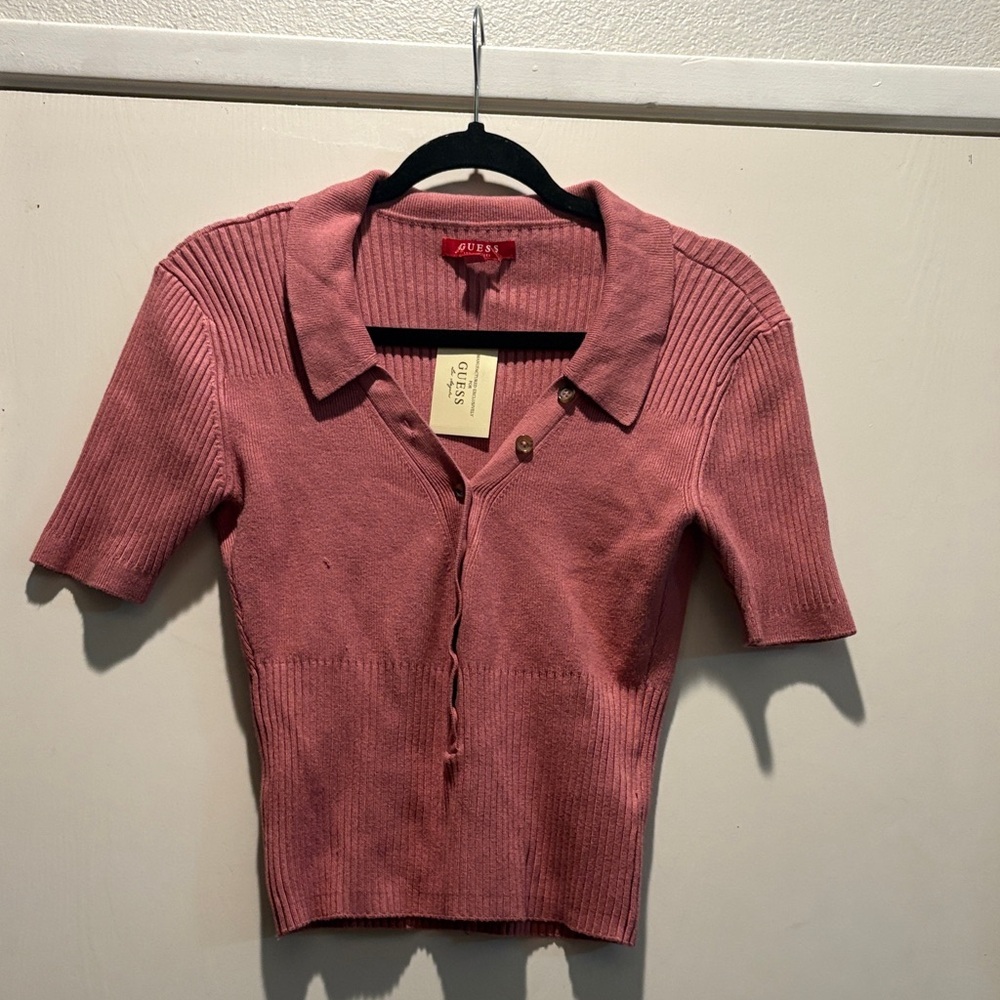 Guess Women's Mauve Button Down Knit Top
